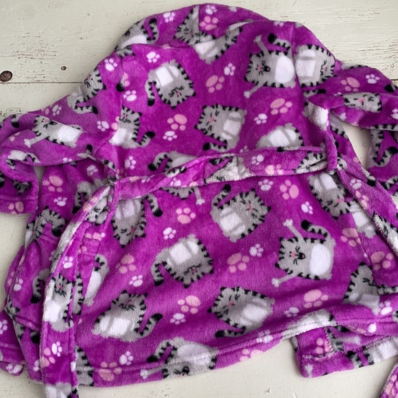[ Girls Super Soft Purple Cat Belted Bathrobe] 4/5 - Picture 5 of 7
